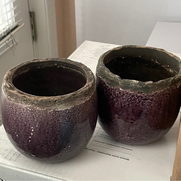 2x hand-thrown purple pottery plant pots planters 5” across top garden - Picture 4 of 7
